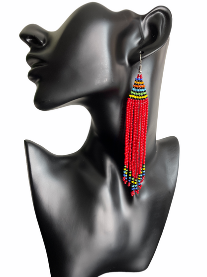 Long Authentic African Maasai Zulu Style Tribal Ethnic Dangle Earrings
