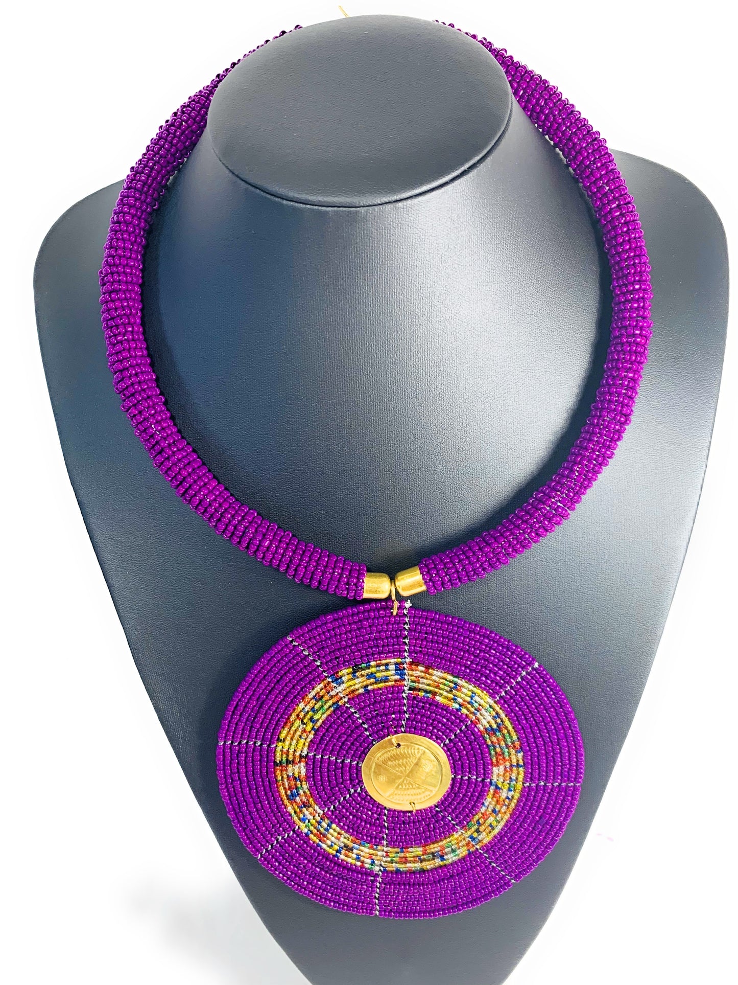 African Beaded Disc Pendant Necklaces
