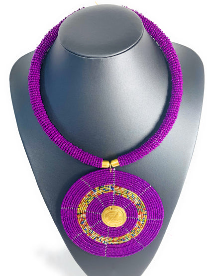 African Beaded Disc Pendant Necklaces