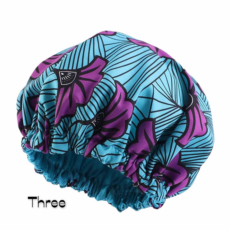 Kids African Ankara Print Double Layered Revisable Satin Silk Bonnet Caps