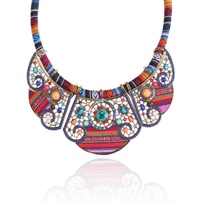 Bohemian Colourful Ethnic Beaded Crystals Statement Pendant Necklace