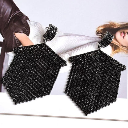 Glamorous Diamante Rhinestone Tassel Statement Earrings
