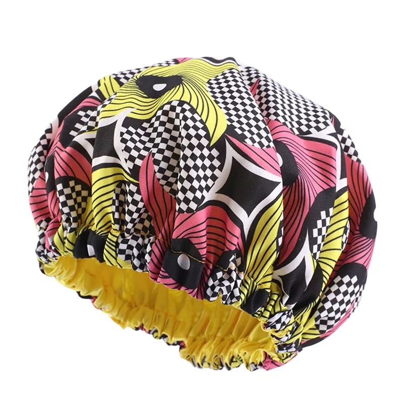 Kids African Ankara Print Double Layered Revisable Satin Silk Bonnet Caps