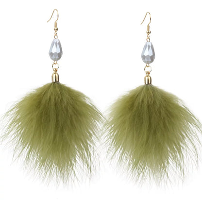 Bohemian Long Fluffy Feathers Statement Stud Earrings