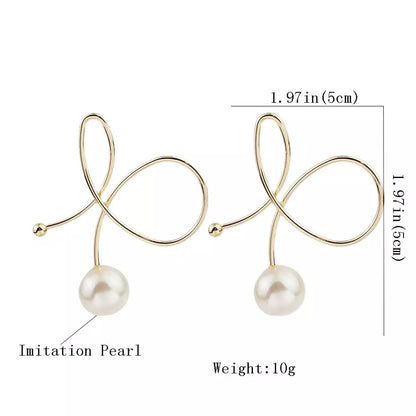 Faux Pearl Bead Metal Stud Earrings