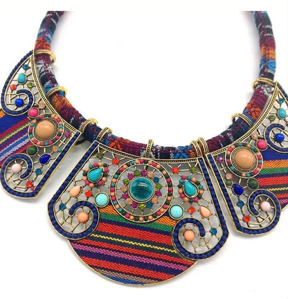 Bohemian Colourful Ethnic Beaded Crystals Statement Pendant Necklace