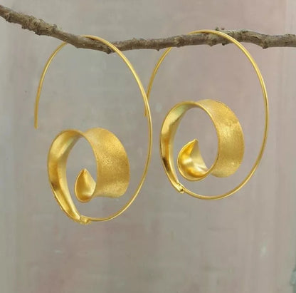 Spiral Ethnic Tribal Boho Statement Dangle Earrings