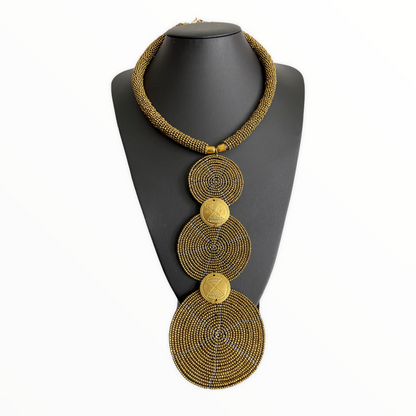 Authentic AfricanTribal Ethnic Fashion Beaded Disc Pendant Necklace