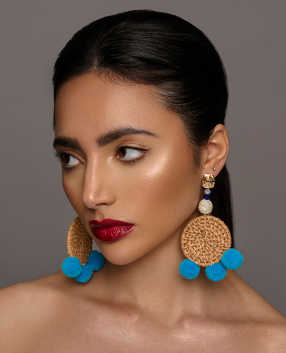 Straw Rattan Pom PomTassels Earrings