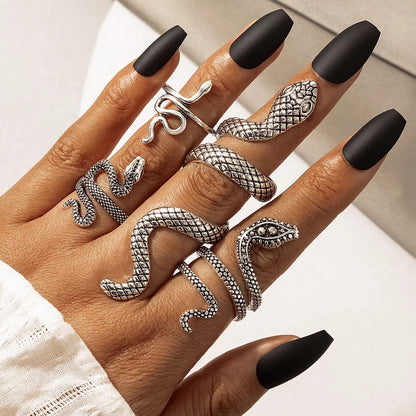 Bohemian 4 Pieces Snakes Statement Rings Set