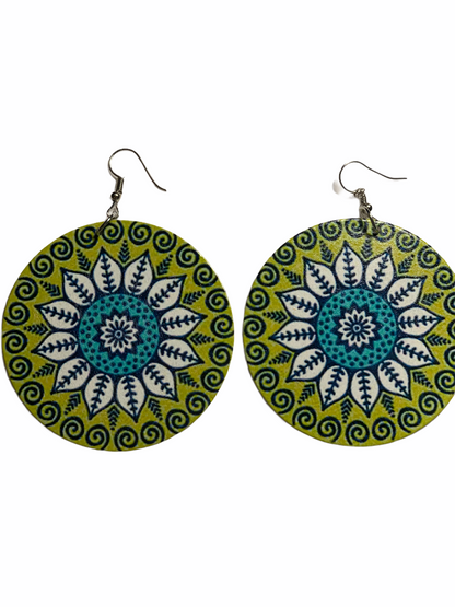 Hand Painted Heritage Tribal Wooden Dangle Earrings