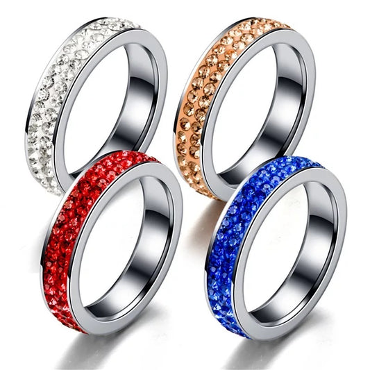 Sparkling Colourful Rhinestone Stainless Steel Rings