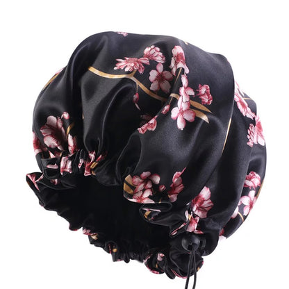 Adjustable Double Layered Revisable Satin Silk Bonnet Caps