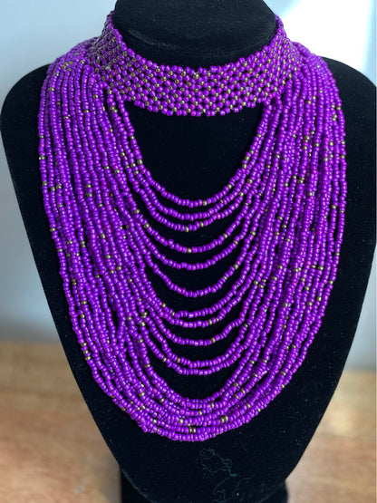 Authentic Purple Tribal African Ethnic Maasai Choker Necklace