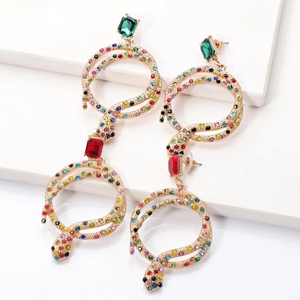 Elegant Snake Statement Diamante Rhinestone Stud Earrings