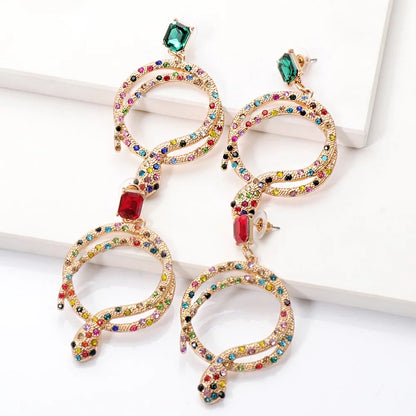 Elegant Snake Statement Diamante Rhinestone Stud Earrings