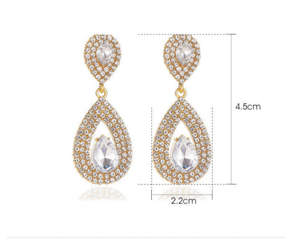Elegant Classic Sparkle Diamante Rhinestone Teardrop Dangle Stud Earrings
