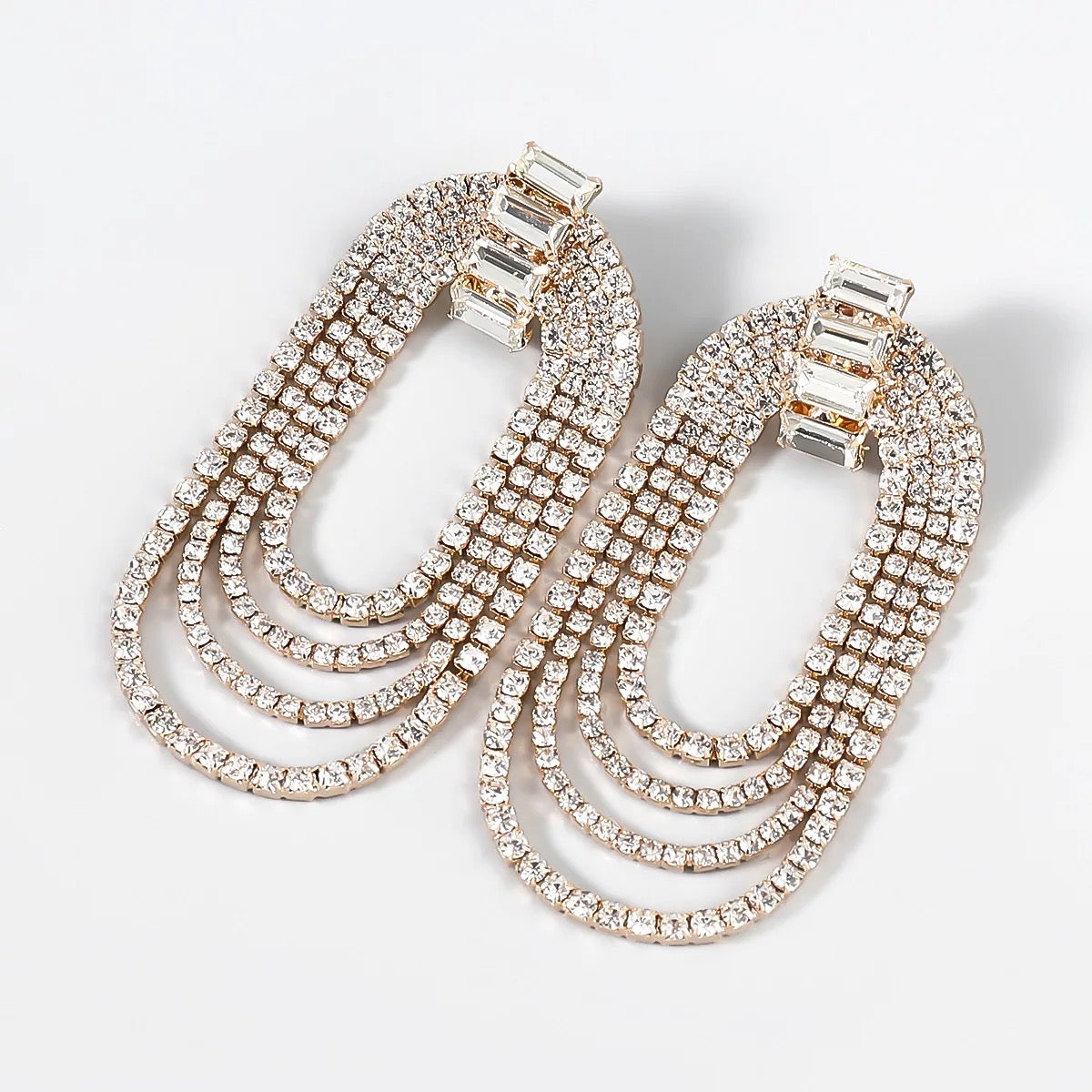 Long Elegant  Diamante Rhinestone Statement Tassel Earrings