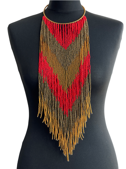 Authentic African Tribal Ethnic Beaded Fringe Necklace Pendant