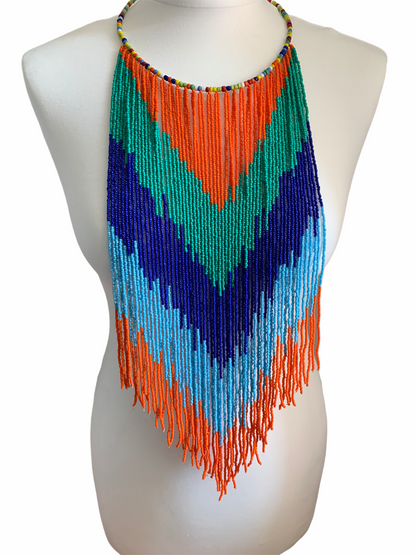 Authentic African Tribal Ethnic Beaded Fringe Necklace Pendant