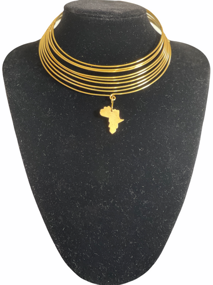 Authentic African Map Brass Metal Choker Pendant Necklace