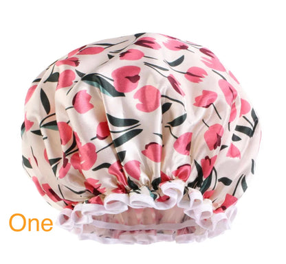 Double Layered Satin Silk Deep Conditioner Reusable Shower Bonnet Caps