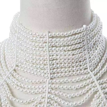 Boho Faux Pearls Shoulders Statement Tassel Chain Body Jewellery