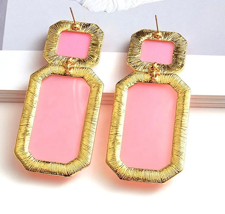 Bohemia Large Double Resin Statement Dangle Stud Earrings