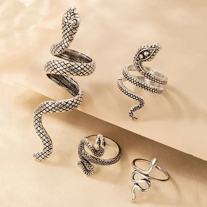 Bohemian 4 Pieces Snakes Statement Rings Set