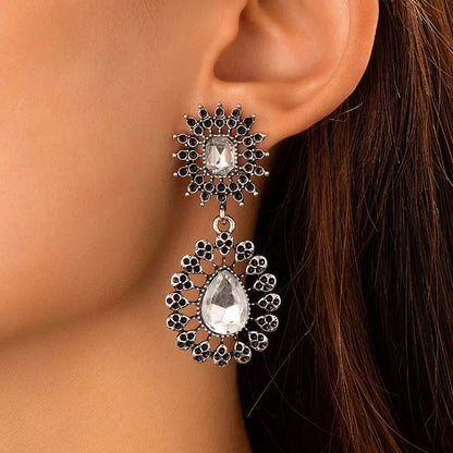 Elegant Classic Style Diamante Rhinestone Teardrop Dangle Stud Earrings