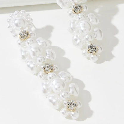 Long Elegant Faux Pearls Stud Earrings