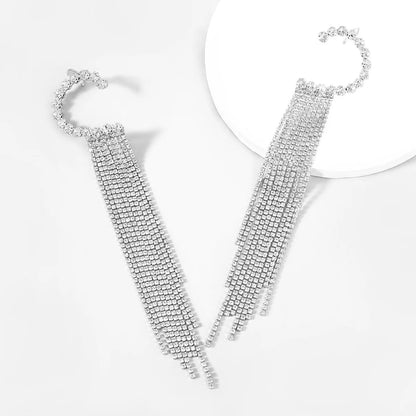 Long Glamorous Statement Crystal Diamante Rhinestone Ear Wrapped Tassels Earring