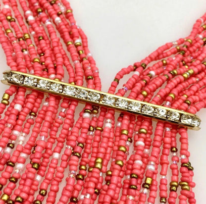 Long Bohemian Tribal Rhinestone Beaded Statement Necklace