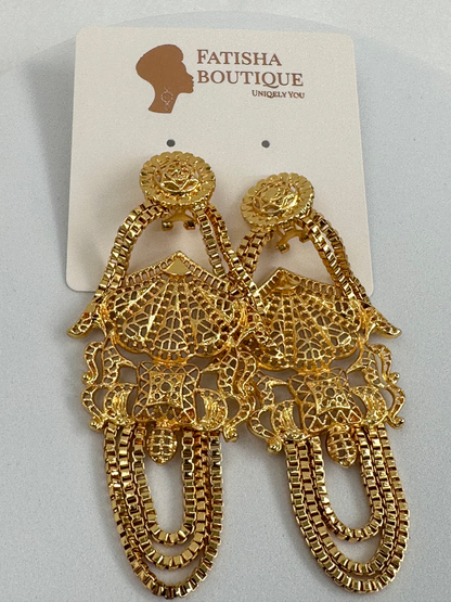 Long Elegant 24K Gold Plated Copper Tassel Dangle Statement Earrings