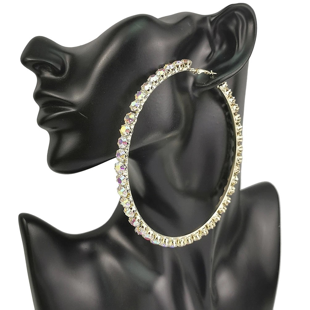 9CM Crystal Rhinestones Oversized Trendy Statement Hoop Earrings