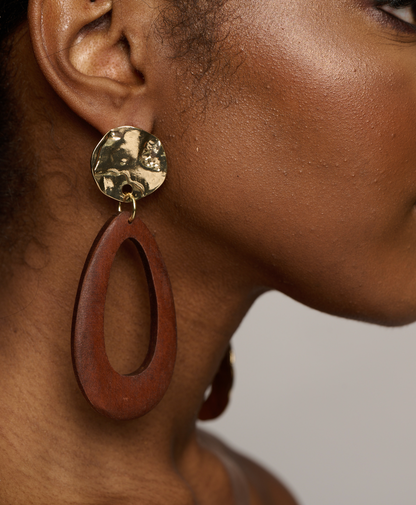 Long Wooden Asymmetric Designed Ethnic Dangle Stud Earrings