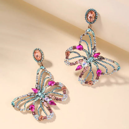 Gorgeous Luxury Multicolour Rhinestones Crystal Butterfly Statement Earrings