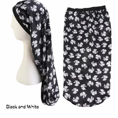 Printed Satin Silk Single Layered Long Bonnet Caps For Braids And Long Hair