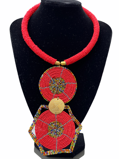 Authentic African Ethnic Tribal Beaded Disc Pendant Necklace Fashion Jewellery
