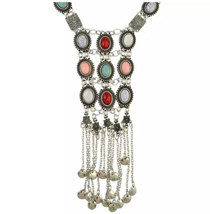 Long Multicoloured Resins Bohemian Style Tribal Statement Necklace