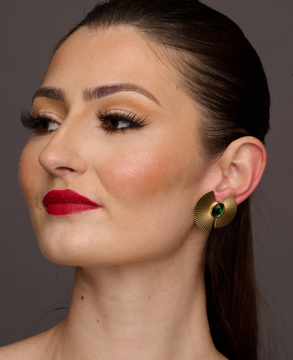 Elegant Glam Flower Designed Alloy Green Rhinestone Stud Earrings