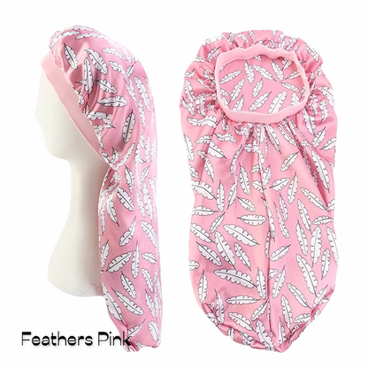 Printed Satin Silk Single Layered Long Bonnet Caps For Braids And Long Hair