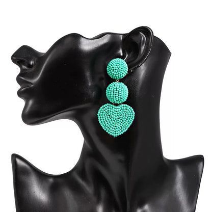 Beautiful Bohemian Tribal Handmade Heart Shaped Beaded Dangle Earrings