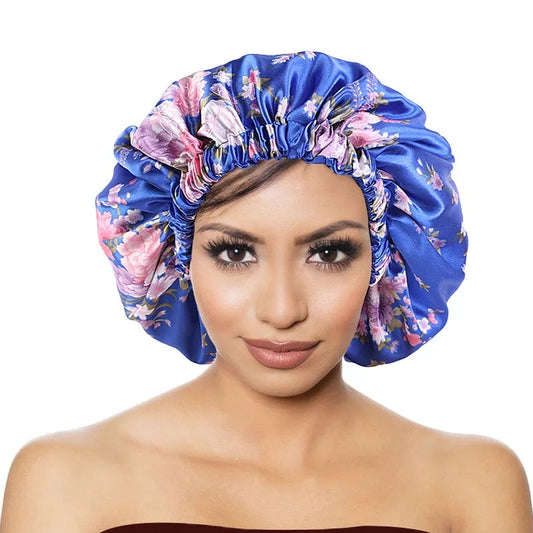 Large Luxury Floral Satin Silk Revisable Bonnet Caps