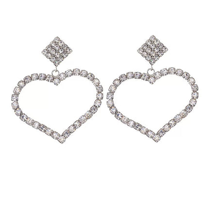 SilverElegant Crystal Sparkling Rhinestone Heart Shaped Dangle Earrings