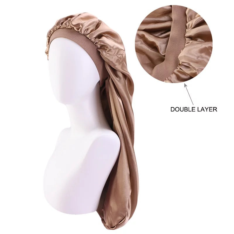 Luxury Satin Silk Long Double Layered Bonnet Caps For Braids And Long Hair