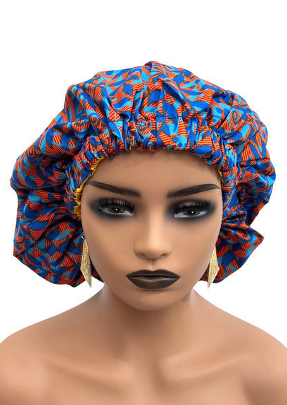 African Ankara Cotton Print Fabric With Satin Silk Lining Revisable Bonnet Caps