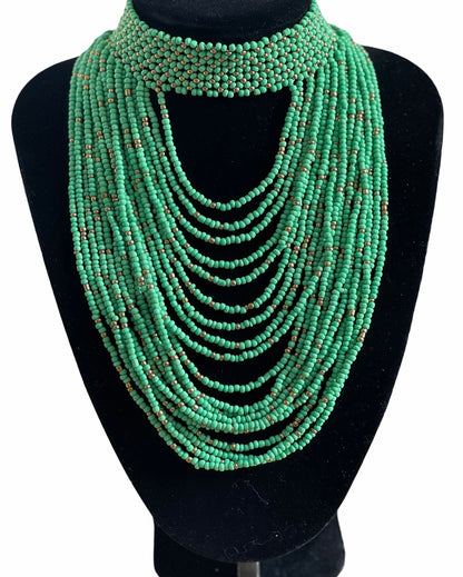 Authentic Green Tribal African Ethnic Maasai Choker Necklace