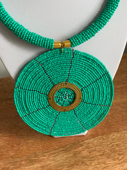 African Beaded Disc Pendant Necklaces