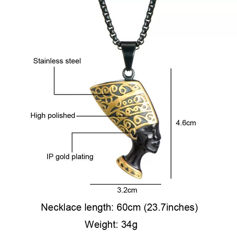 Gold Plated Ancient Egyptian Queen Nefertiti Pendant Necklace